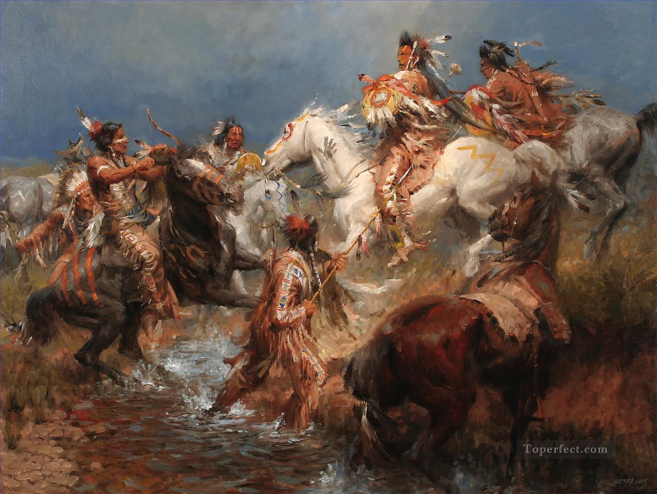 Art occidental américain Indiens 32 Peintures à l'huile